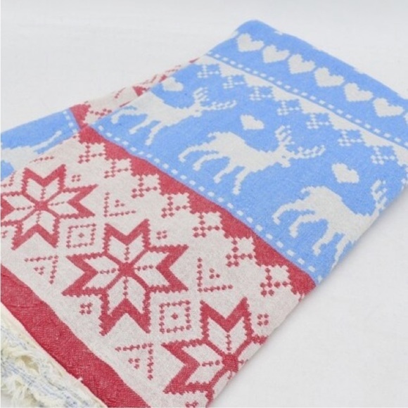 J. Crew Red Plaid Bag Fair Isle Blanket Towel Bunting Set ALL NEW Set of 3 - Picture 11 of 14